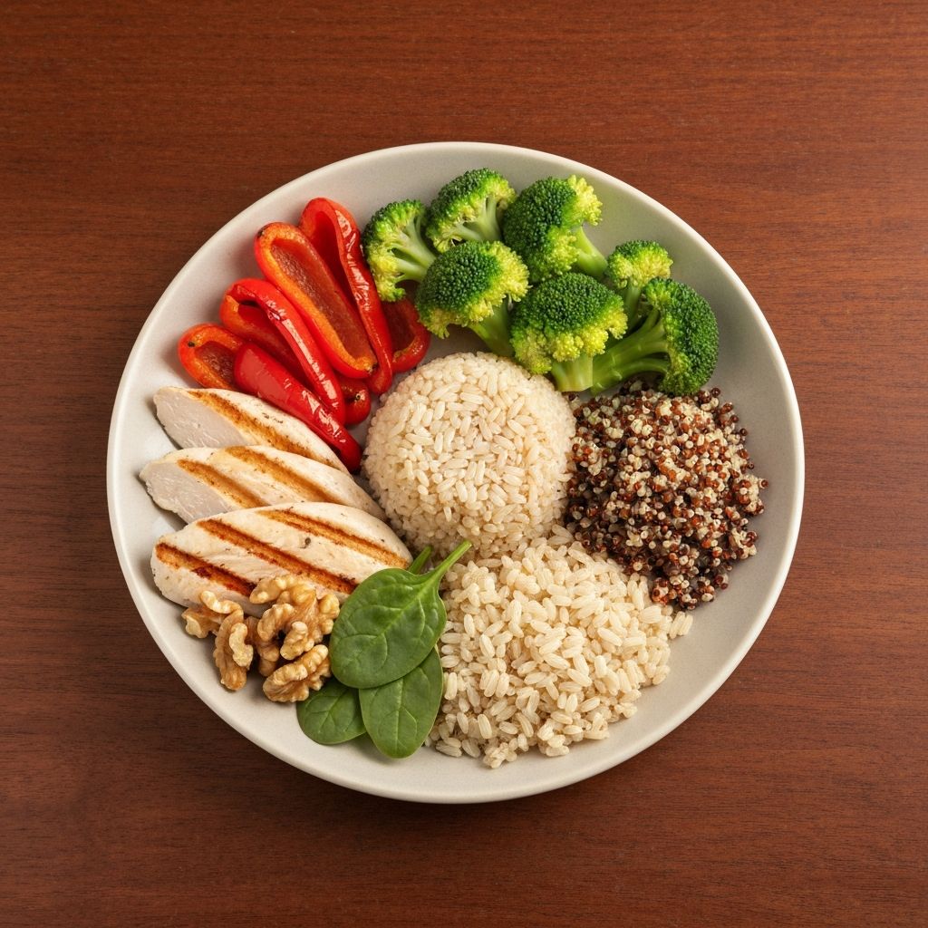 Balanced nutrition plate showing healthy meal composition